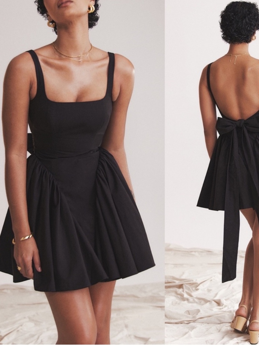 NWT Commense Black Mini Dress with Open Back and Bow